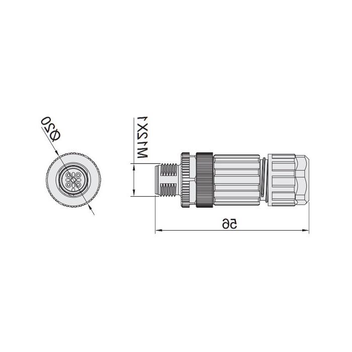 M12 5Pin、公头直型、食品級、螺钉连接、64F309